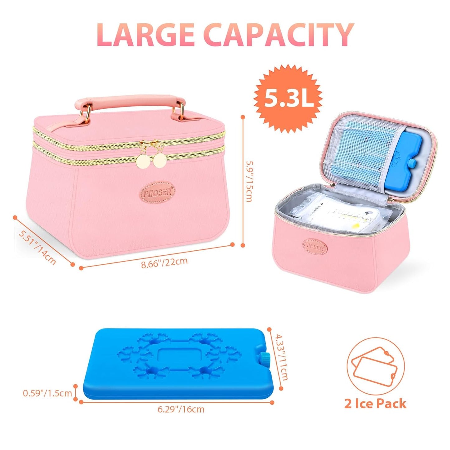 PIIOSER Breast Milk Cooler Bag with 2 Ice Pack, Fit 6 Breastmilk Storage Bags Up to 8Oz, Insulated Baby Bottles Tote Bag for Daycare and Breastfeeding Mom (Pink-XS)