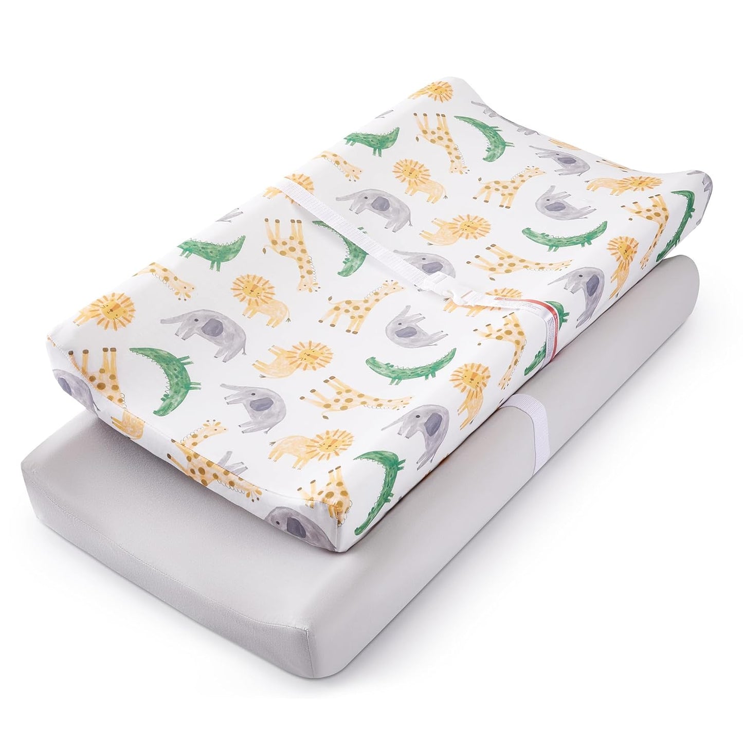 TILLYOU Baby Changing Pad Cover, Changing Table Cover for Girls Boys, Ultra Soft Breathable, 2 Pack African Steppe & Grey