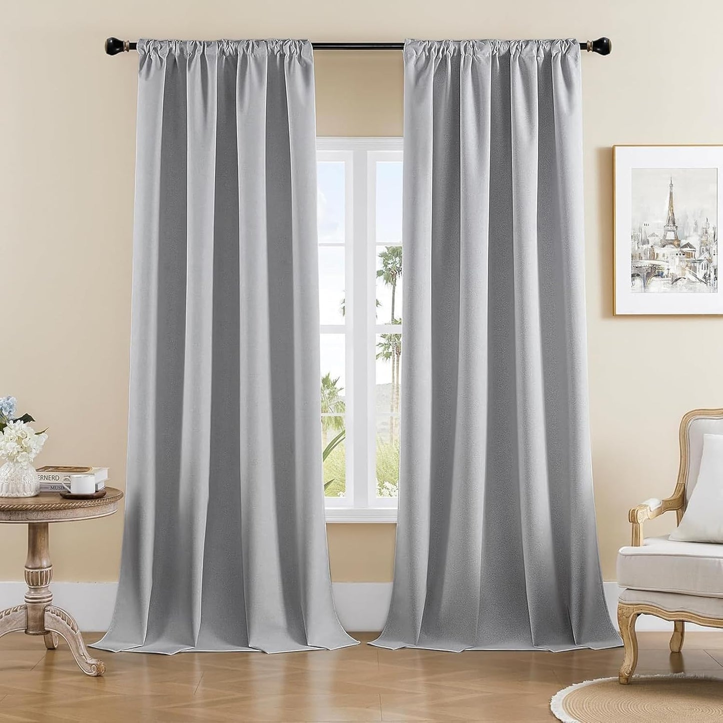 Joydeco Faux Linen Blackout Curtains for Bedroom,Light Grey Blackout Curtains 120 inches long,100% Blackout Solid Thermal Insulated Window Drapes Luxury Decor for Living Room（W52xL120 Inch,Light Grey）