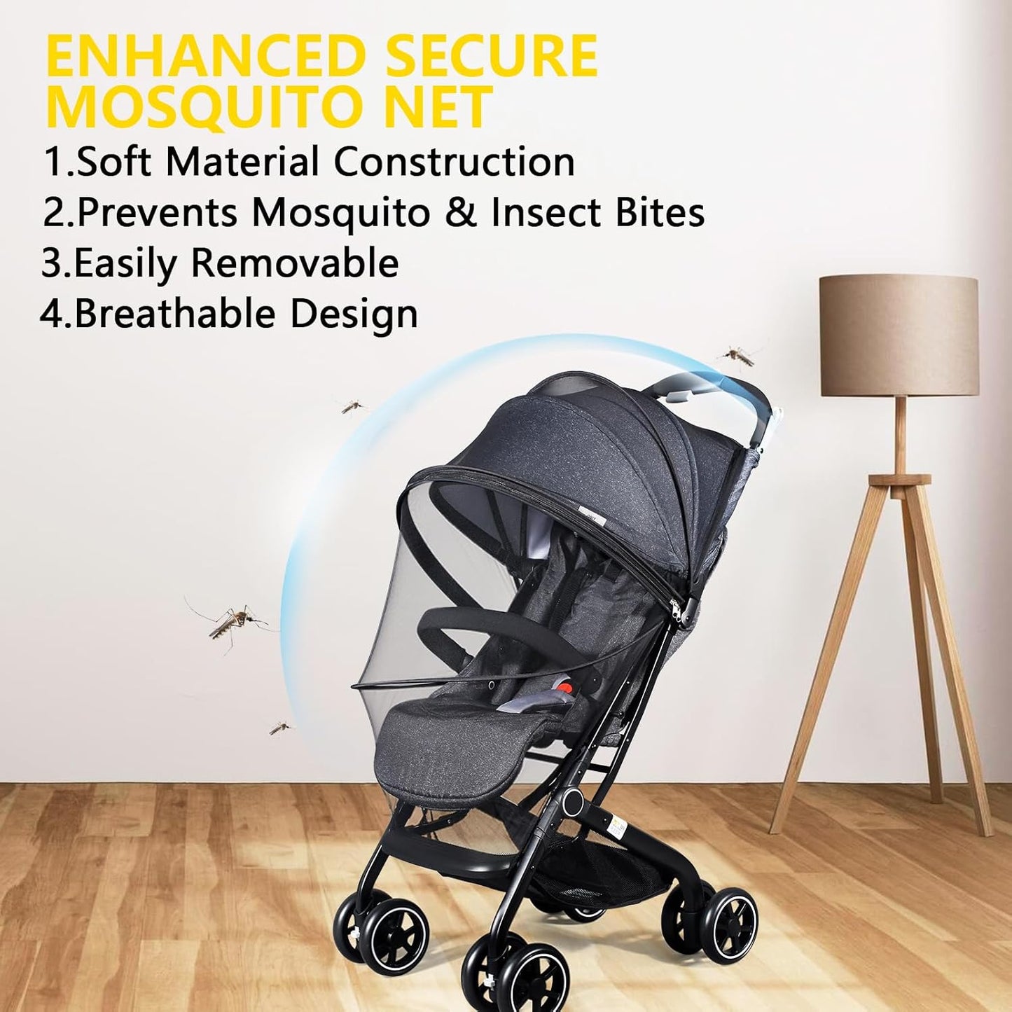 Mosquito Net for Stroller, Universal 3D Baby Bug Net with Two-Way Zippers & Storage Bag, Breathable & Foldable Netting for Stroller, Bassinet,Cradle（Black）