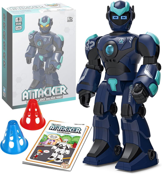 Robot Toys for Kids 6-8 with 10 Sports Cones, Smart Remote Control Robot can Auto-Demo Dance Music Story Poem, Kids Toys for Boys Age 6 7 8 Year Old Boys Gifts(Blue)