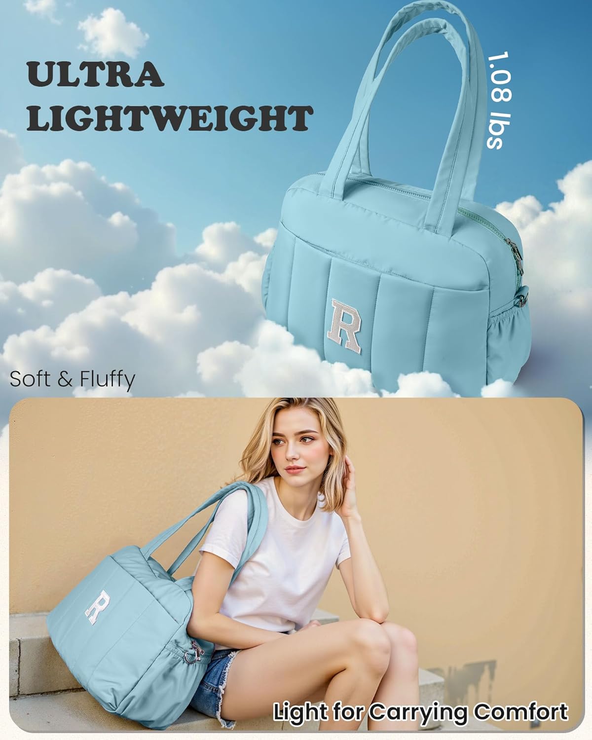 Duffle Bag, Weekender Bags for Girl，Initial Overnight Bag with Wet Pocket，Teenage Girl Gifts-Lightweight Dance Bags Personalized Gymnastics bag with Makeup Pouch