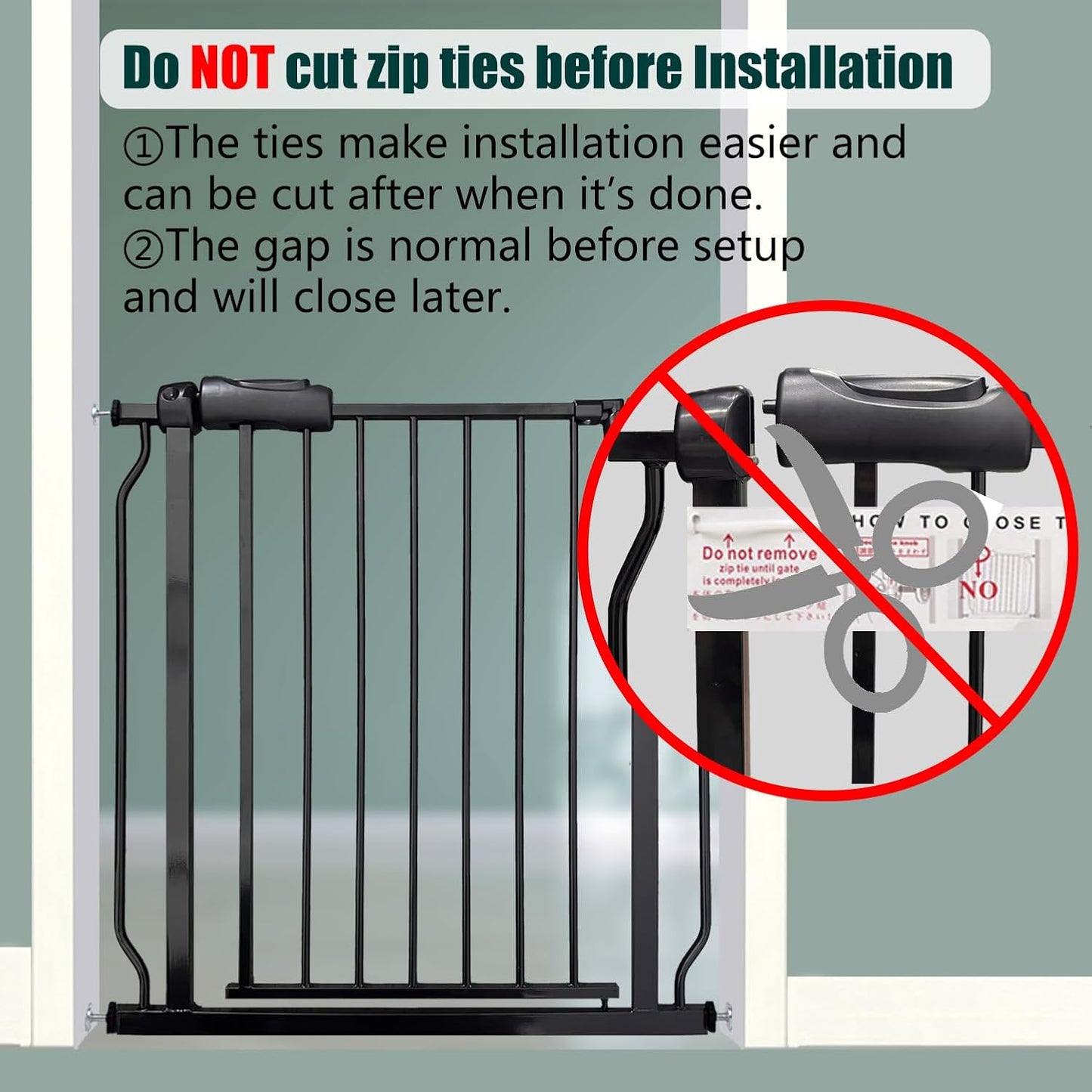 Heavy Duty Baby & Dog Safety Gate 86-104.7 Inch, Black Metal, Pressure Mounted No Drilling Pet Gate for Large Openings