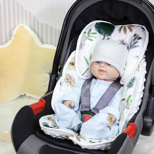 2 in 1 Infant Car Seat Insert, Car Seat Head Support Baby Girls Boys, Soft Newborn Carseat Insert Cushion, Perfect for Carseats, Strollers, Swings (White Animals)