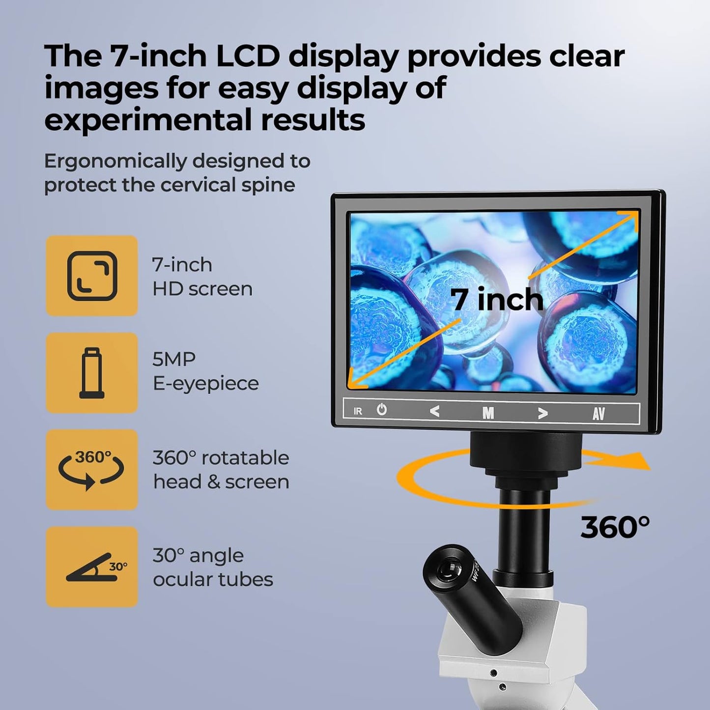 Dual-View Lab Compound Monocular Microscope 40X-2500X Magnification with 7" LCD Display, Wide-Field 4X/10X/40X(s)/100X(Spring Oil) Eyepieces, Adjustable Mechanical Stage, Aluminum Carry Box