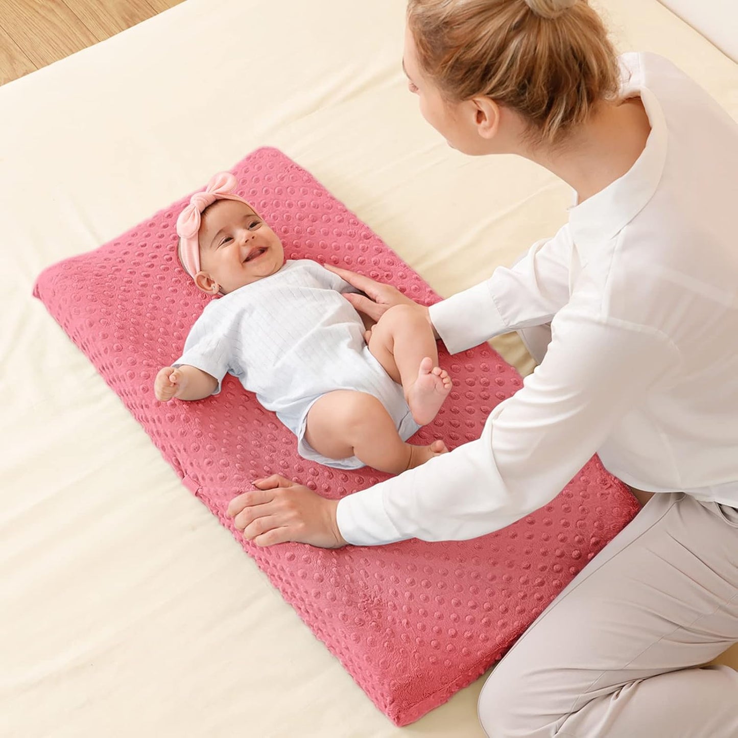 Baby Changing Pad Cover, Super Soft Plush Dot Diaper Changing Table Covers for Baby Girls and Boys, Ultra Comfortable, Safe for Babies, Fit 32"/34'' x 16" Pad (Strawberry Red)