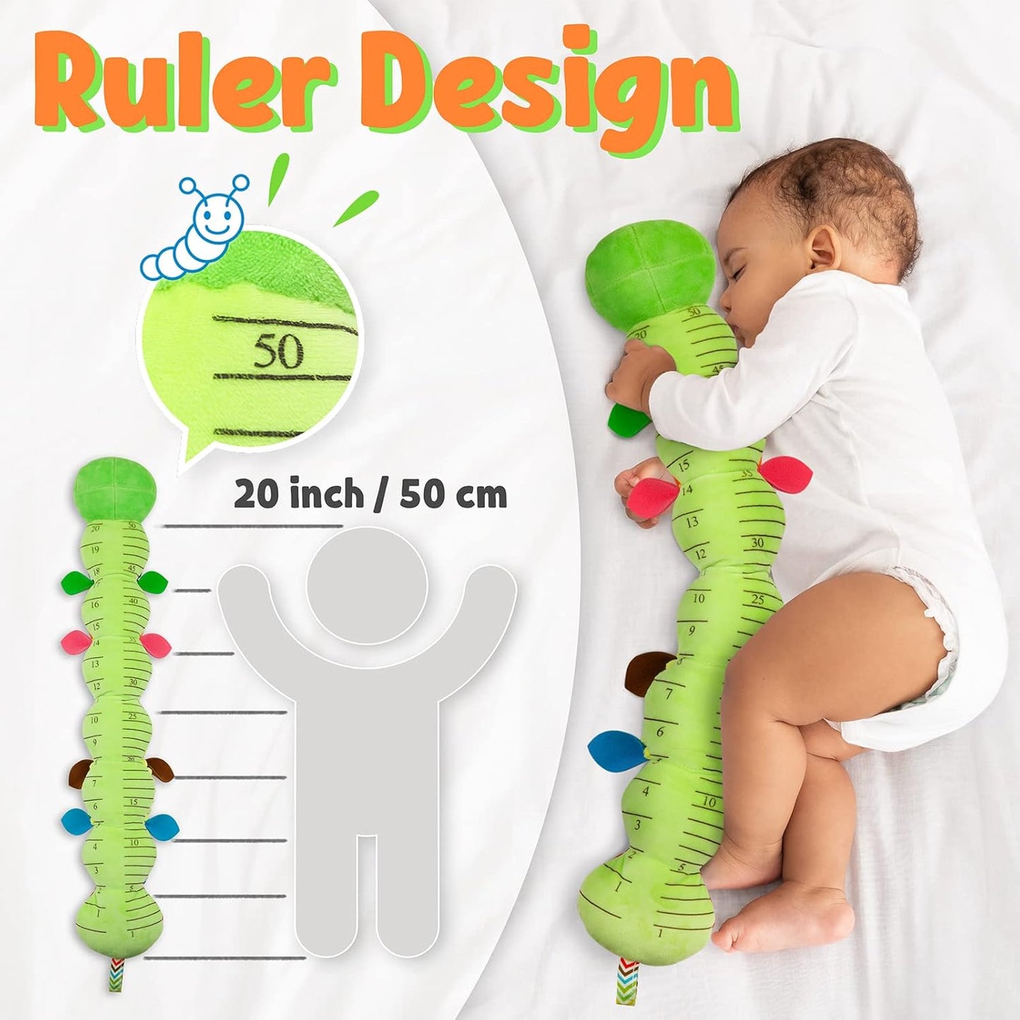 LIGHTDESIRE Baby Toys Musical Caterpillar,Infant Stuffed Animal Toy with Crinkle and Rattles,Soft Sensory Toys with Textures for Tummy Time Newborn Boys Girls 0 3 6 12 Months(Green)