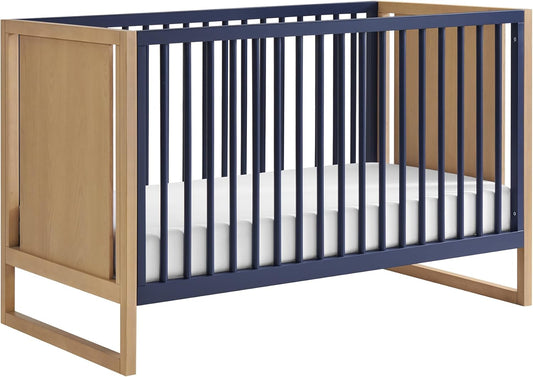Nurture& The Crib - Baby, Toddler Convertible Crib | Sustainable Non-Toxic Materials | 3 Adjustable Heights - Grows with Your Baby (Modern, Navy)