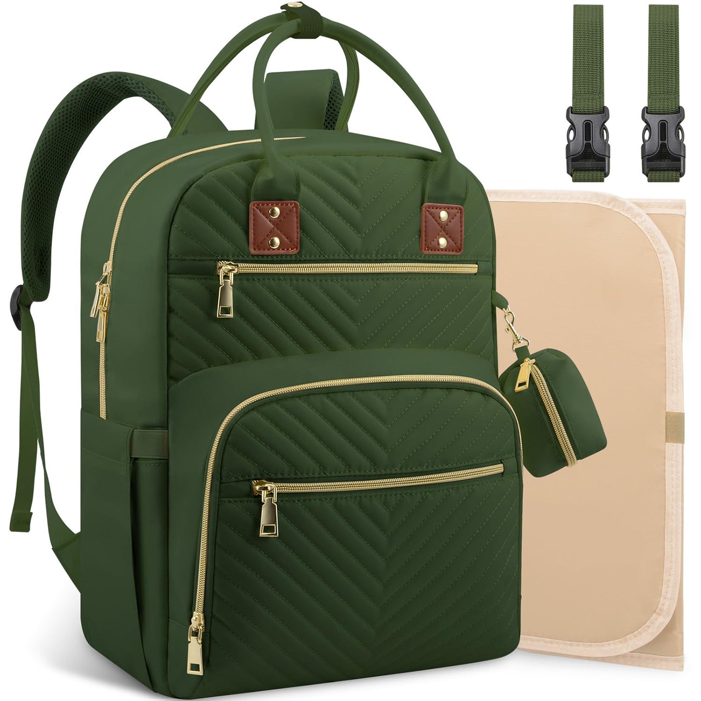 Baby Diaper Bag Backpack, Travel Diaper Bags for Girl Boy Large Capacity Baby Bag Backpack for Women Army Green