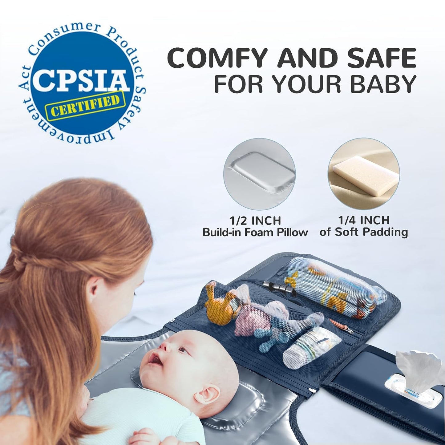 Portable Diaper Changing Pad with Shoulder Strap, Detachable Travel Changing Pad with Baby Wipes Pocket, Gifts for Baby Shower, Newborn Girls and Boys (Royal Blue)