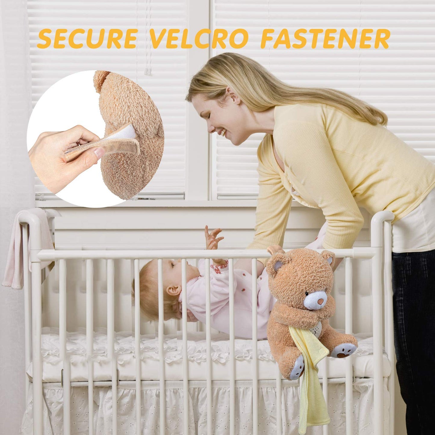 BEREST Baby Sleep Soother Bear, Mom's Heartbeat & Lullabies White Noise Machine, Nursery Decor Night Light Projector, Toddler Crib Sleeping Aid, Newborns Shower Gifts Portable Teddy