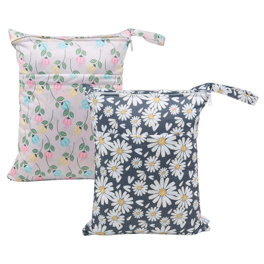 ALVABABY 2pcs Cloth Diaper Wet Dry Bags Waterproof Reusable with Two Zippered Pockets Travel Beach Pool Daycare Soiled Baby Items Yoga Gym Bag for Swimsuits or Wet Clothes L0821