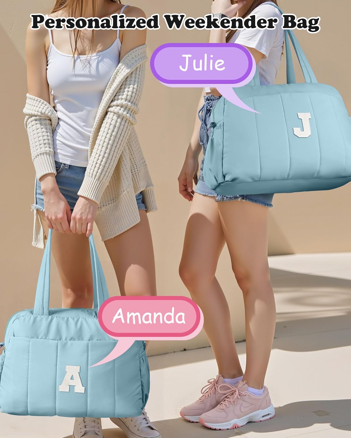 Duffle Bag, Weekender Bags for Girl，Monogrammed Gifts for Woman-Initial Overnight Bag with Wet Pocket，Lightweight Dance Bags Personalized Gymnastics bag with Makeup Pouch