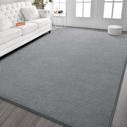 Kimicole 7x10 Washable Area Rugs for Living Room Bedroom, Large Low Pile Ulta-Thin Solid Color Rug, Non-Slip Soft Fluffy Carpet for Nursery Kids Room Dorm Room Home Decor (Grey)