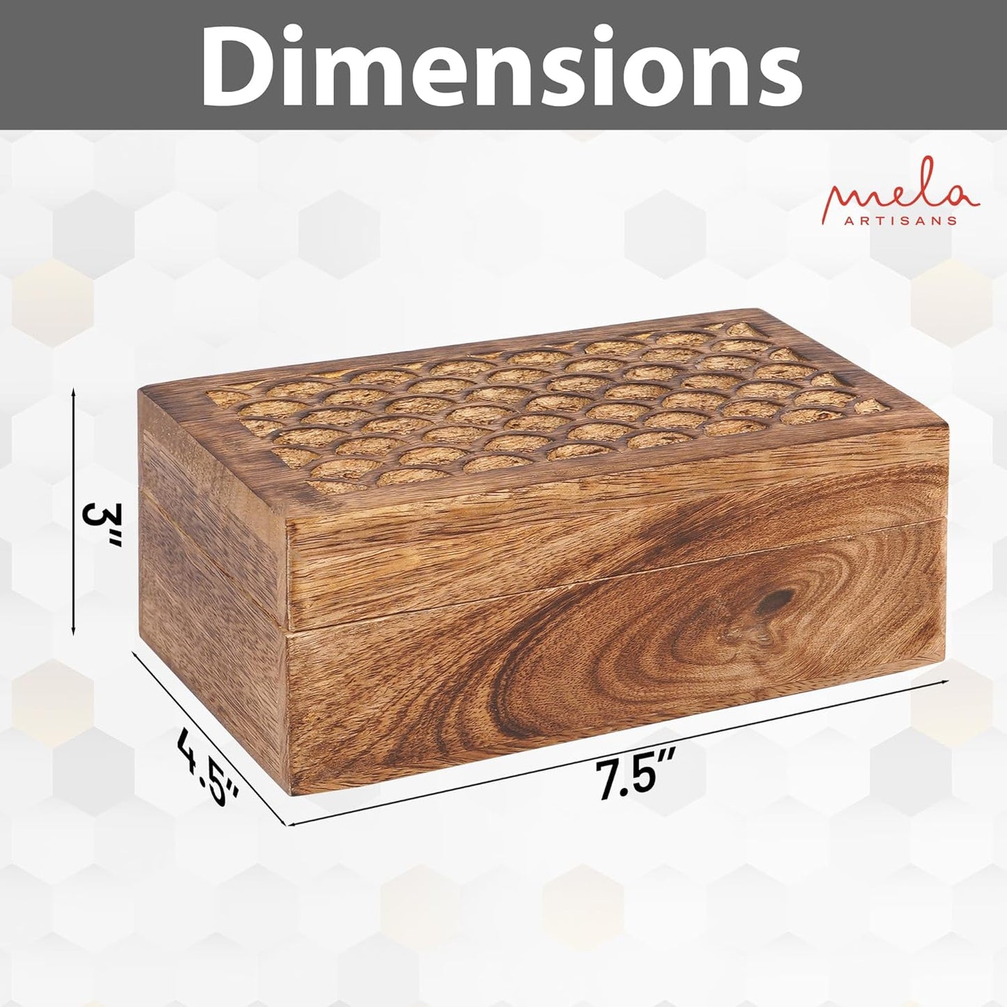 Carved Scallop Mango Wood Box with Lid - Medium Burnt Medium Wood Boxs - Handmade Decorative Boxs with Lid for Use As Memory Boxs, Keepsake Box, Photo Storage Box, and more - 7.5” x 4.5” x 3”