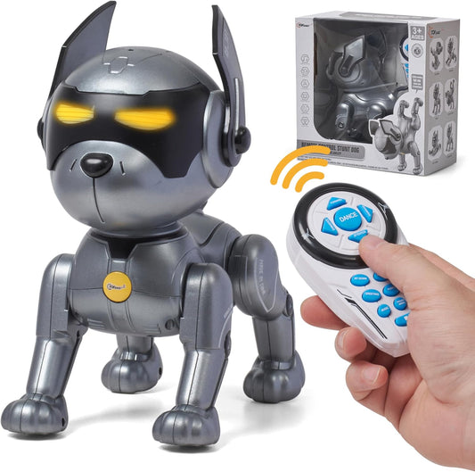 Top Race Robot Dog Toy - Interactive Fun and Educational STEM Remote Control Robot Toy for Kids - Dances, Sits, Stands, Barks, Walks - Rechargeable - Plastic Pet Robot - Dark Grey