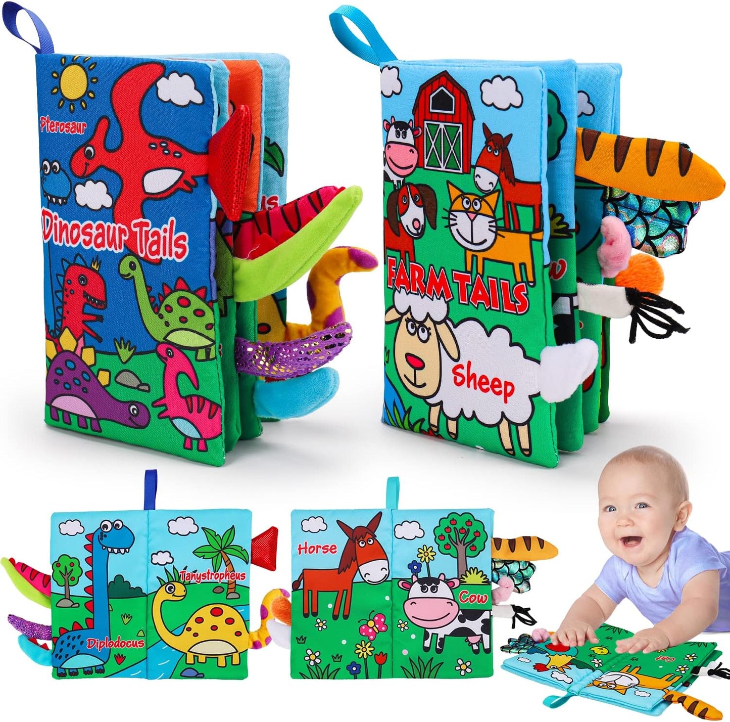 2 PCS High Contrast Crinkle Baby Books 0-6 Months Interactive Sensory Baby Toys 9-12 Month Montessori Activities Touch Feel Infant Book 0-3-6 Month Car Seat Travel Essentials Newborn Development Gift