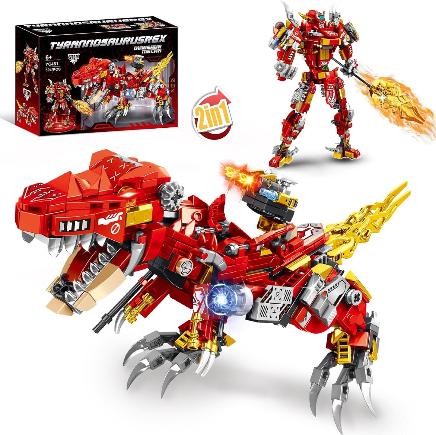 STEM 2 in1 Tyrannosaurus Dinosaur Building Kits, Compatible with Dinosaur Set, Transforming Mech Robot Building Sets for Adults, Educational Gift Toy for Kids Boys 6-10 (504 PCS)