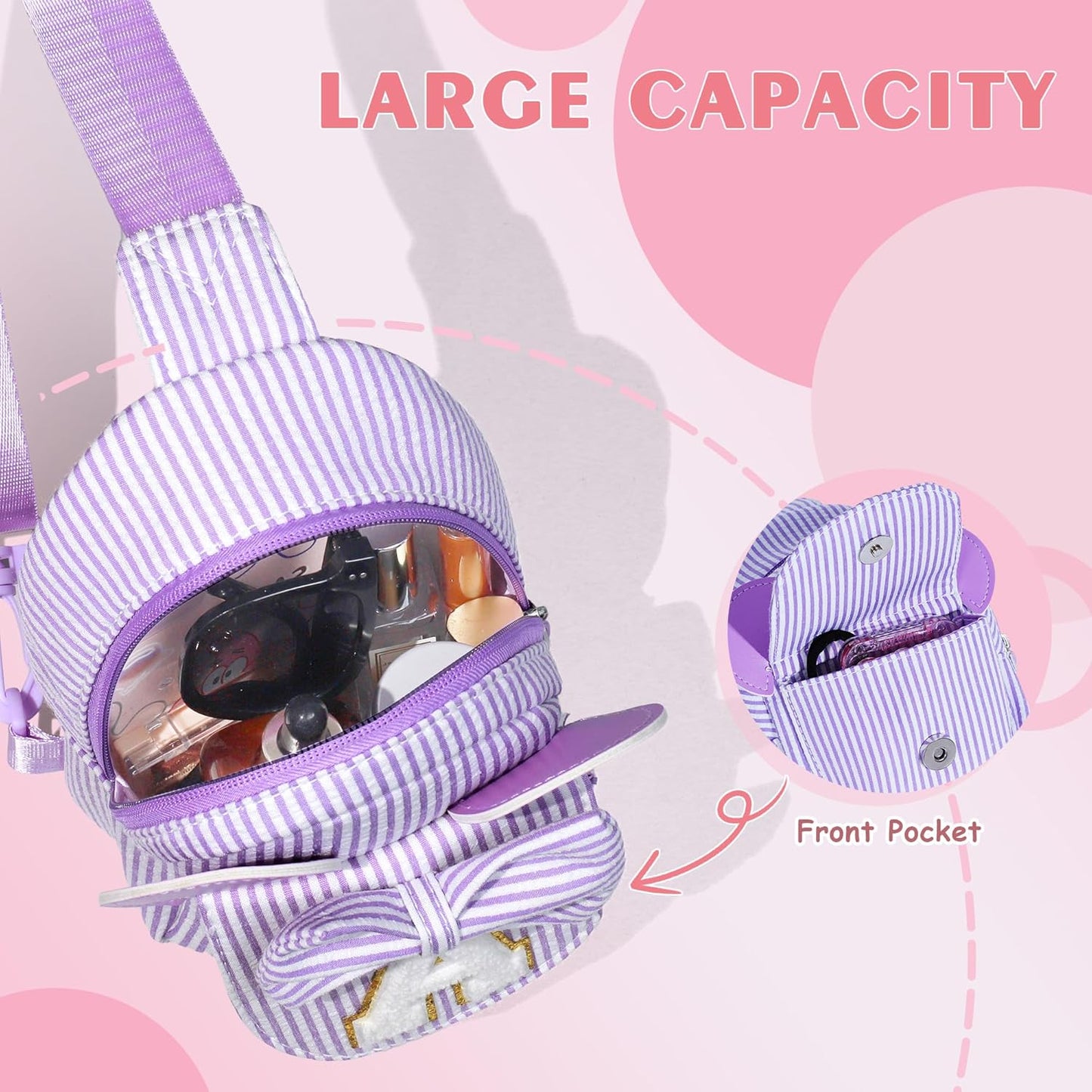 Girls Sling Bag, Initial Belt Bags for Girl, Gifts for Girls Kids, Friend Granddaughter Birthday Gift for Kids Daughter Sister Girl Gifts Trendy Stuff Crossbody Back to School Supplies (Pink M)