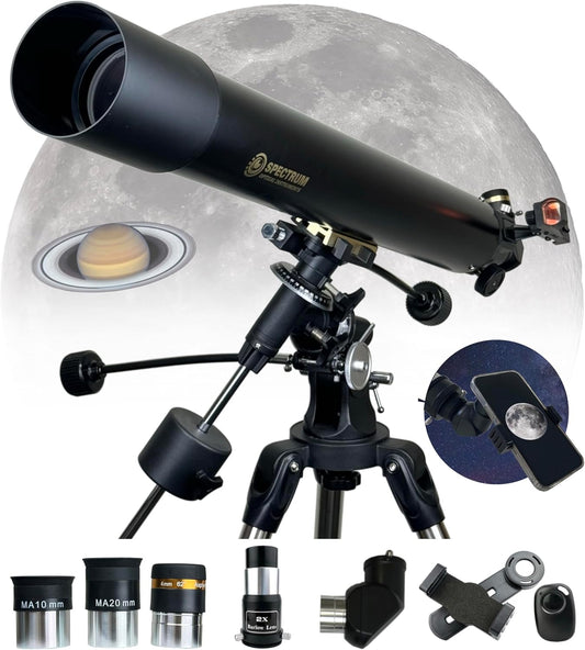 SpectrumOI Telescope for Kids, Telescope for Adults Astronomy Gifts, Telescope for Kids 8-12 - Premium EQ Refractor Telescope 80mm Aperture with Aspherical Eyepiece
