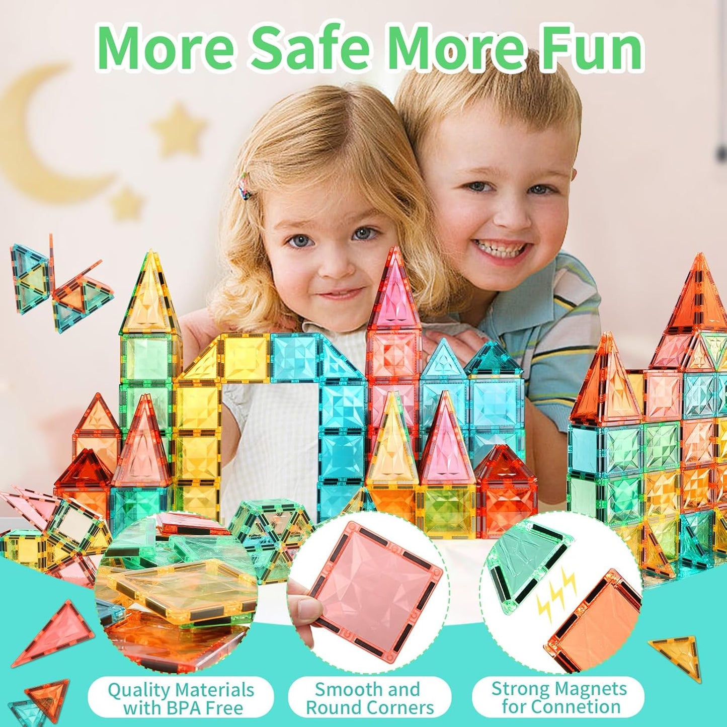 Magnetic Tiles,Magnet Building Blocks Construction Stacking Educational Toy Creative Playboard for Kids Ages 3+ (032 Pieces)