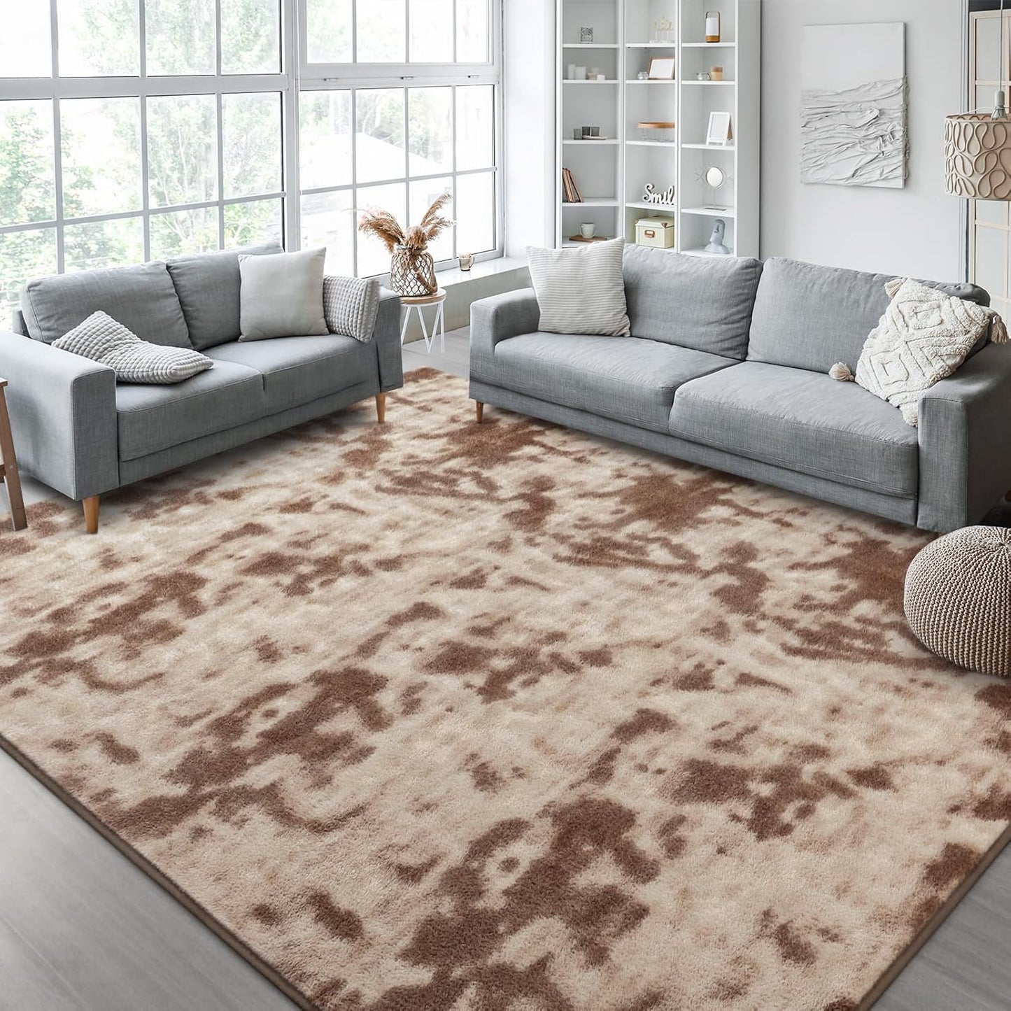 Kimicole 4x6 Washable Area Rugs for Bedroom Living Room, Low Pile Ulta-Thin Solid Color Rug, Non-Slip Soft Fluffy Carpet for Nursery Kids Room Dorm Room Home Decor (Brown)