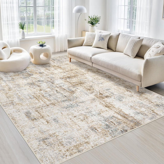 Area Rugs 5x7 Living Room: Washable Rug Modern Abstract Rugs Soft Non Slip Neutral Rug Stain Resistant Indoor Carpet for Bedroom Kitchen Dining Room Nursery Home Office Rugs(Blue Brown,5'x7')