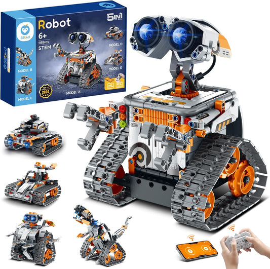 Sillbird Robot Building Kit with Remote Control STEM Gifts for Kids Boys Age 8-12, Coding Technic Robotics Toy for Birthday - Buildable 5in1 Models with 488 Pieces - Orange