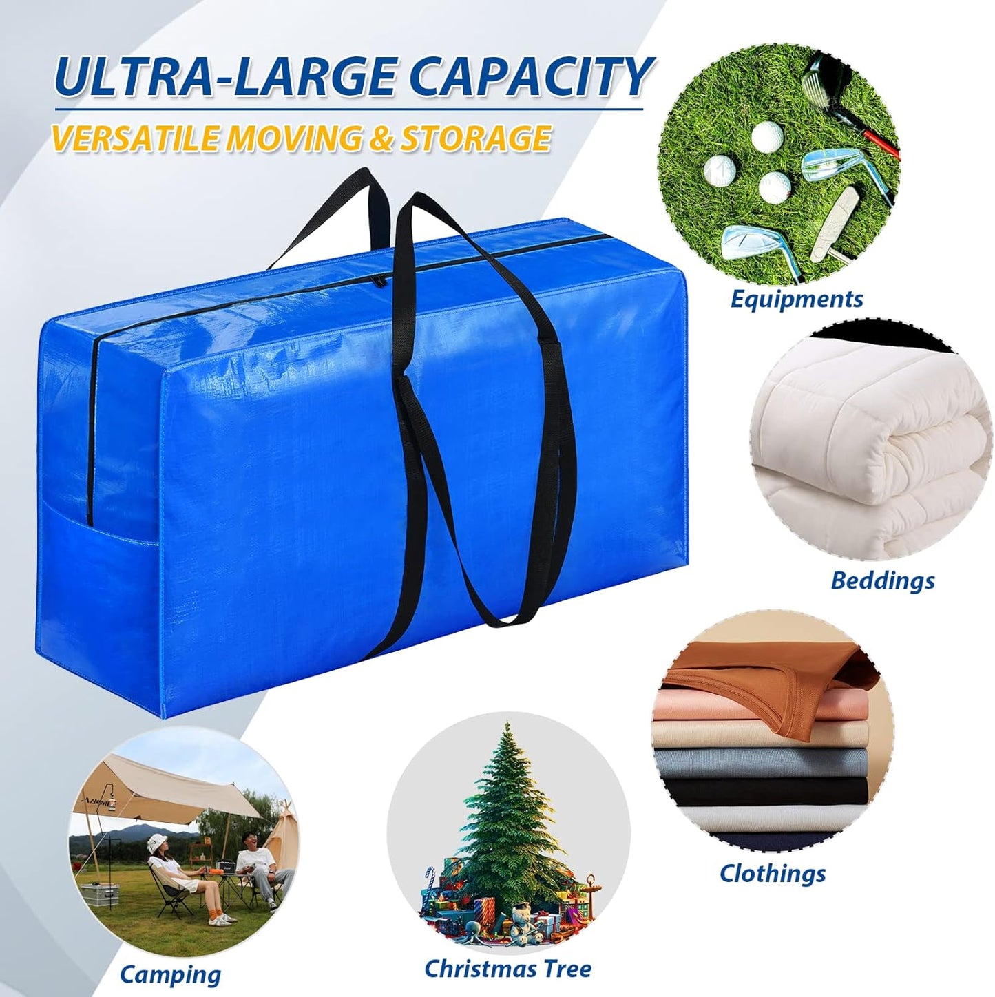 57 Gallon Extra Large Storage Bags, XXL Jumbo Large Moving Bags Heavy Duty, Storage Totes Zippered Moving Boxes Supplies for College, Foldable Duffle Bag for Travel, Christmas Tree Bag, 42x23x13.5inch