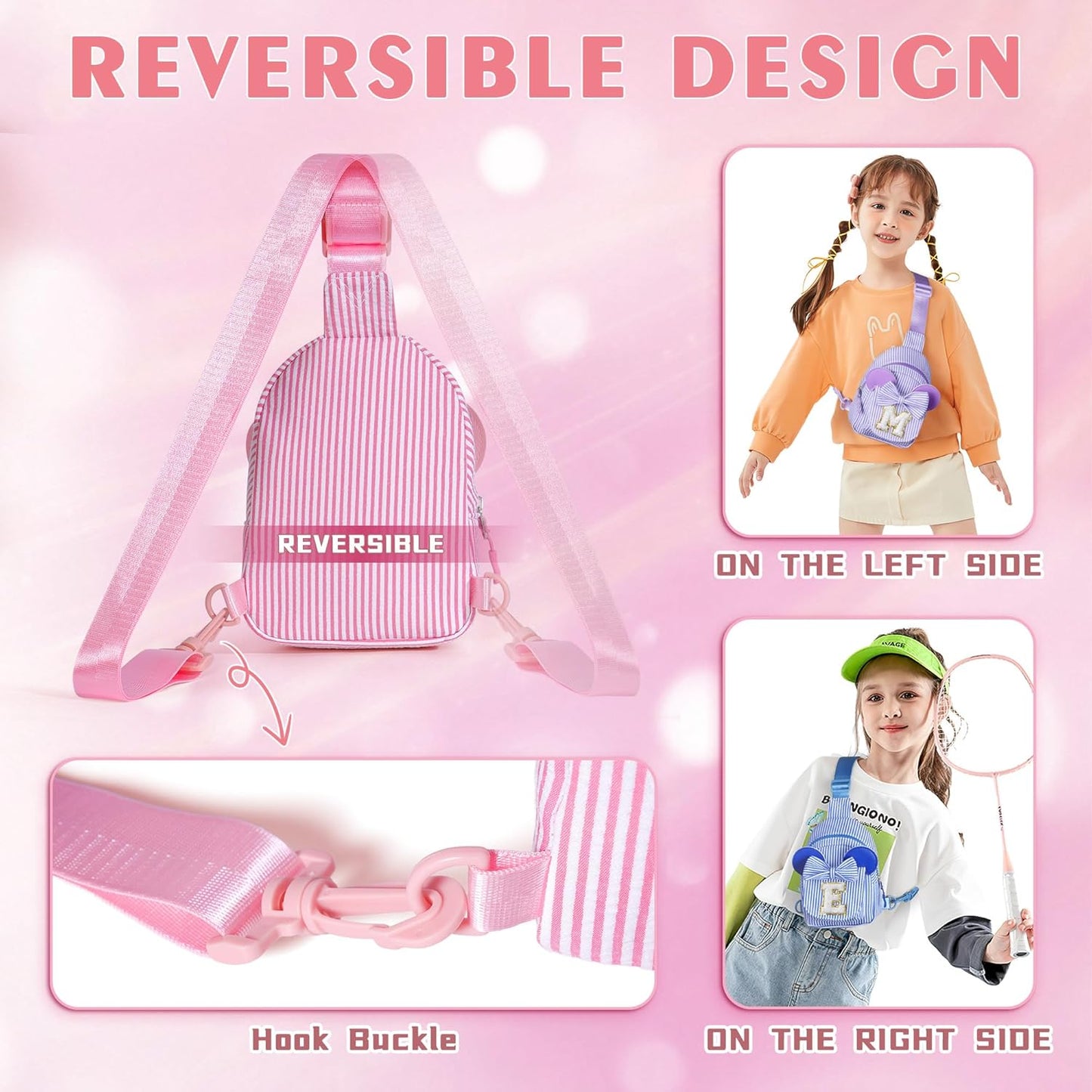 Gifts for Girls Kids, Initial Pink Small Crossbody Bag Sling Bag for Girl Kid Gift for Sister Daughter Birthday Letter Belt Bags for Girls Kids Birthday Gifts (Pink N)