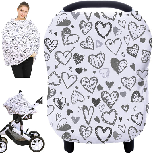 Baby Car Seat Covers, Carseat Canopy, Boys Girls Privacy Breastfeeding Cover (Grey Heart)