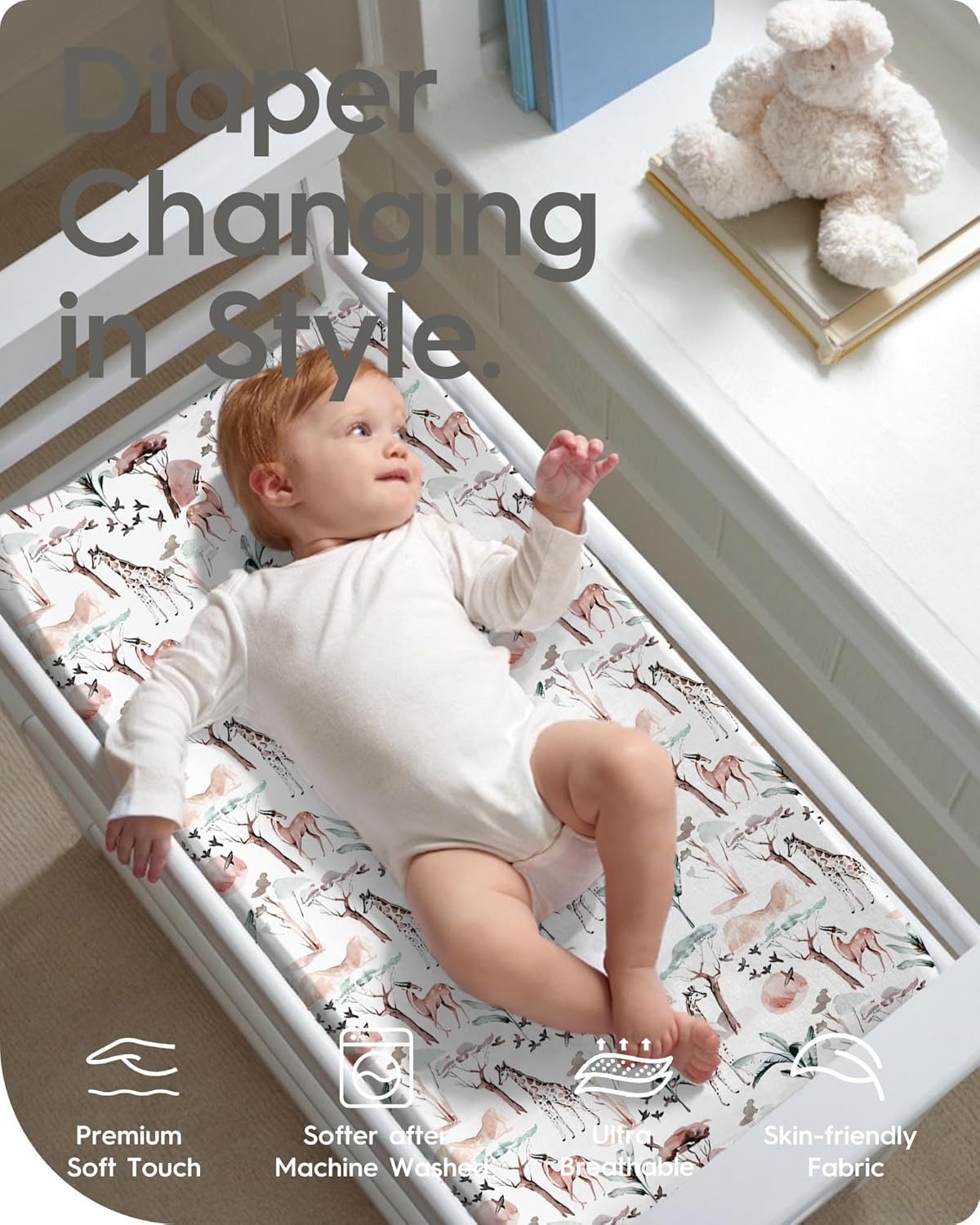 Extra Stretchy Changing Pad Cover, TotBasic Ultra Soft Premium Jersey Knit Changing Pad Sheets, Pink Prints for Baby Girls, Fits All Standard Changing Tables/Dresser Tops - 2 Pack (Whale + Giraffe)