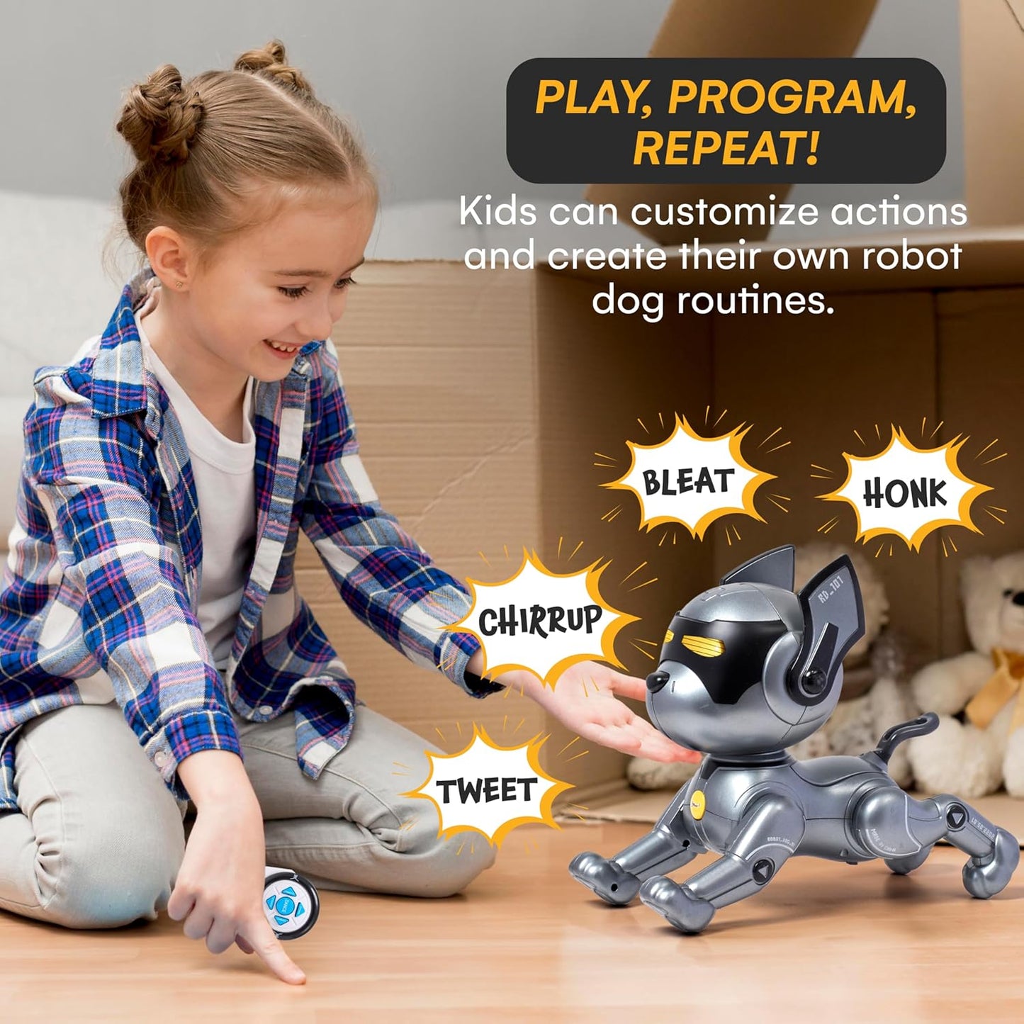 Top Race Robot Dog Toy - Interactive Fun and Educational STEM Remote Control Robot Toy for Kids - Dances, Sits, Stands, Barks, Walks - Rechargeable - Plastic Pet Robot - Dark Grey