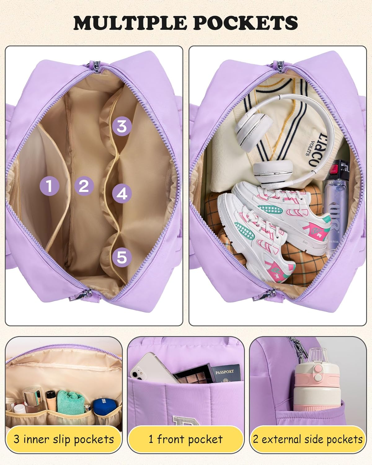 Initial Duffle Bag, Carry On Bags for Women，Granddaughter Gifts-Overnight Bag with Wet Pocket，Lightweight Travel Bags Personalized Gym Tote with Makeup Pouch