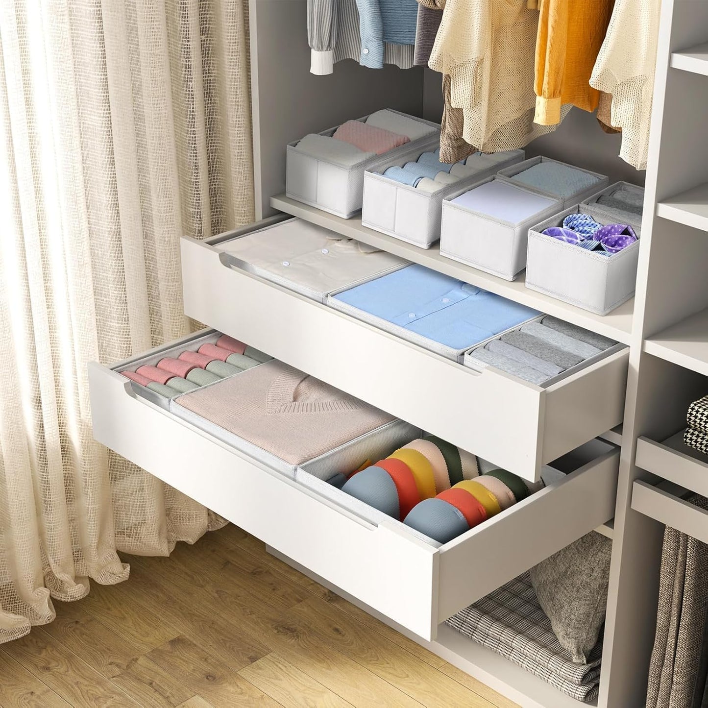 DIMJ Drawer Organizer Clothes, 24 Pack Dresser Organizer, Foldable Closet Organizers and Storage, Fabric Dresser Drawer Organizers, Drawer Dividers for Nursery, Baby Clothes, Underwears, Sock