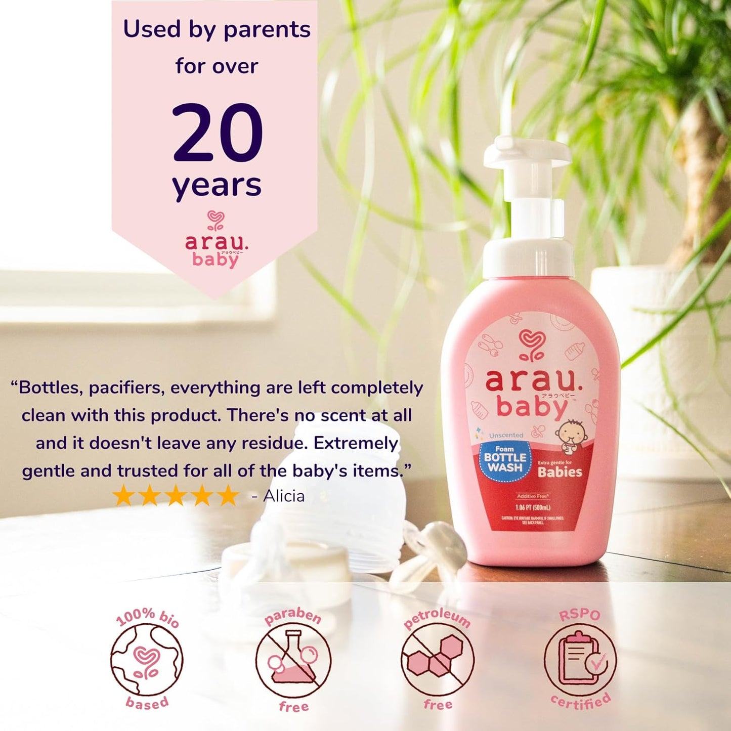 Unscented Foam Bottle Wash Refill, Natural Plant Based Baby Bottle & Dish Soap, No Artificial Fragrance or Additives, Gentle for Washing Bottles, Pacifiers and Toys, Easy Rinse, 15.21 Fl Oz