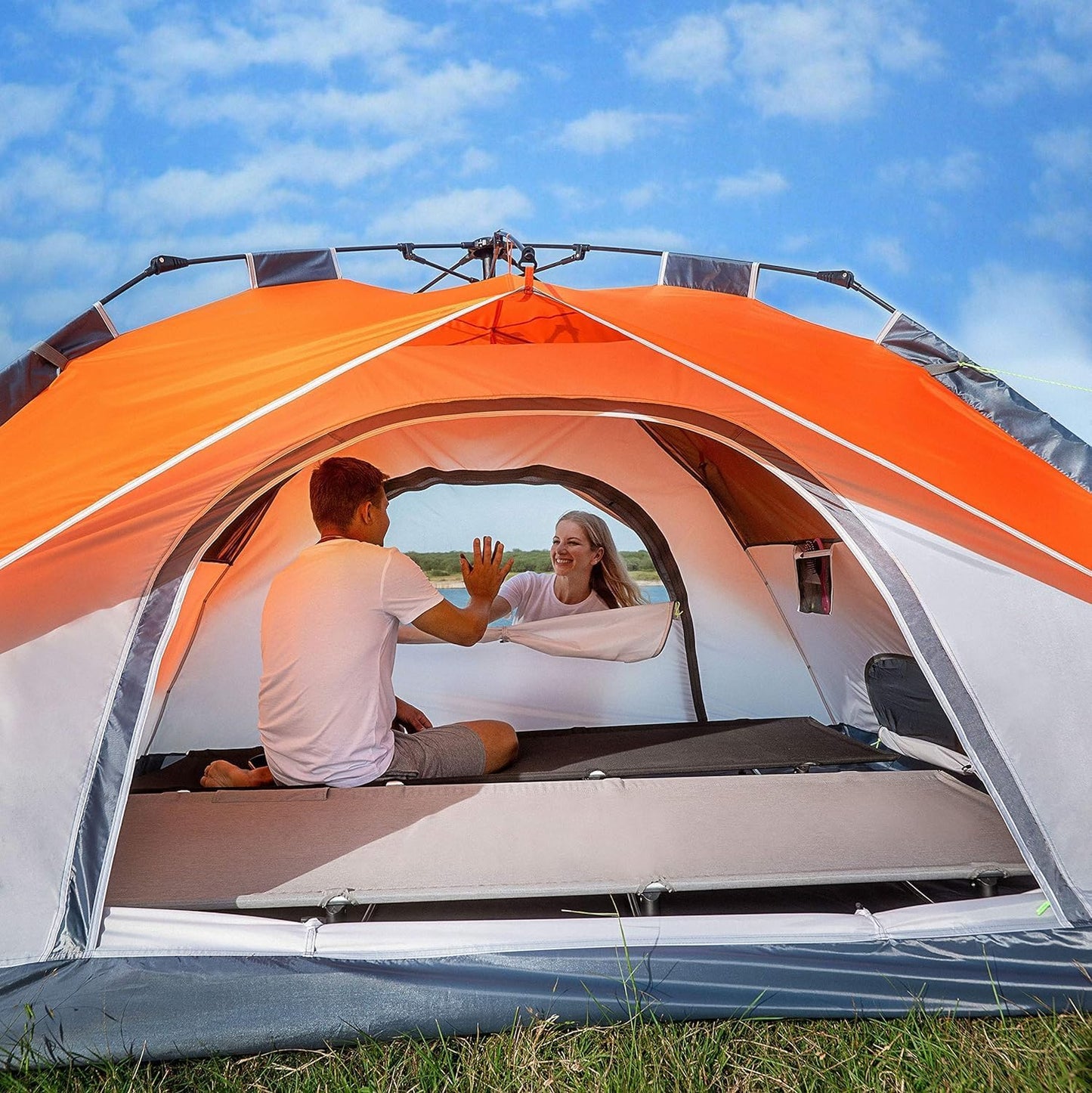 MOON LENCE Instant Pop Up Tent for 3-4 Person - Automatic Portable, Windproof for Camping, Hiking, Mountaineering