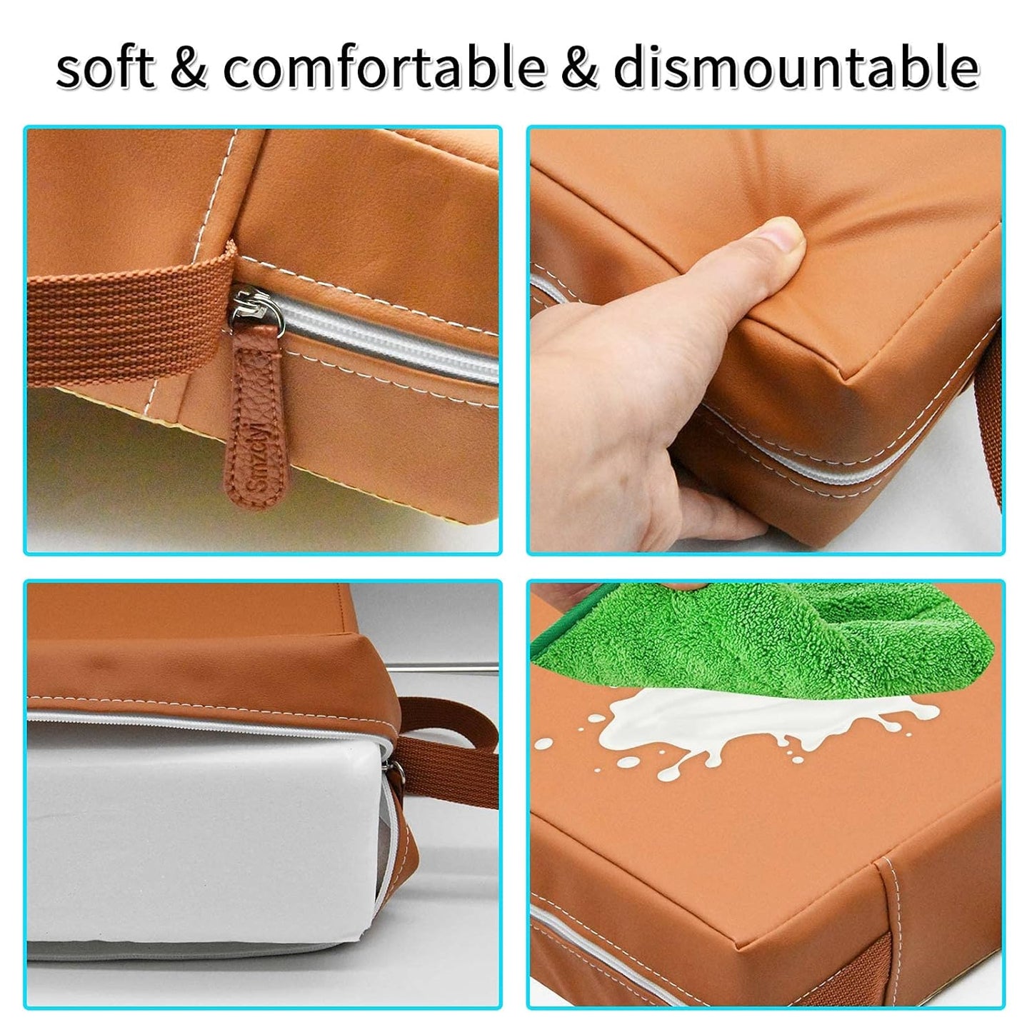 Toddler Booster Seat for Dining Table, PU Washable Double Safe Straps Non-Slip Bottom Booster Seat Dining Toddler, Portable Travel Increasing Cushion (Brown)