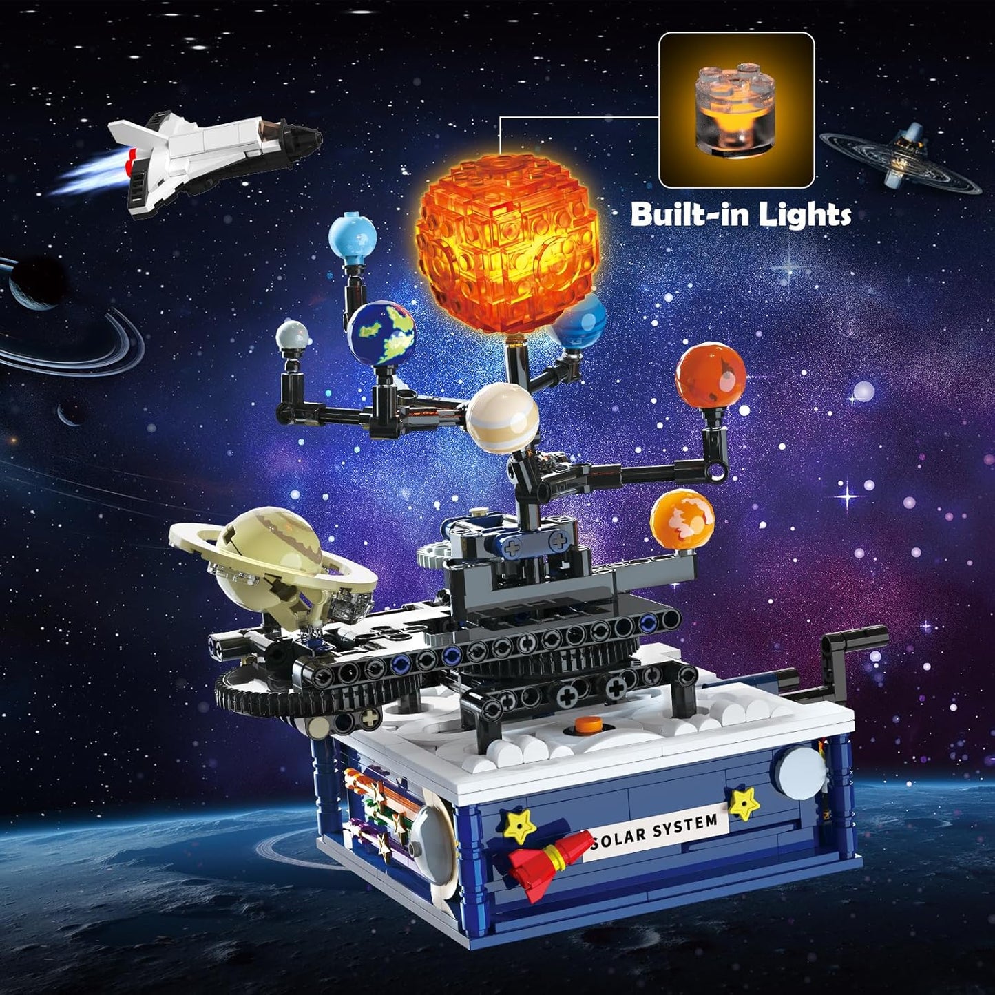 Solar System Building Sets with Light - Rotatable Space Exploration Building Toys with 9 Planets & Rocket Sets Science Astronomy Educational Gifts for Boys Girls Age 6+ Years Old Kids(775 PCS)