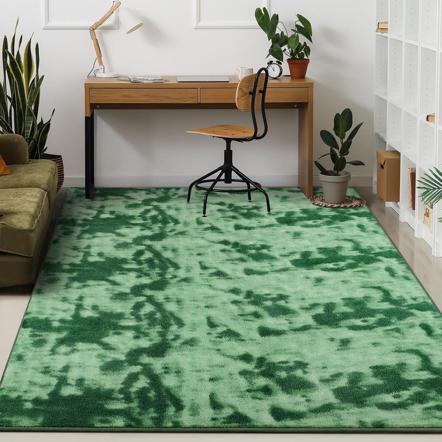 Kimicole 6x9 Washable Area Rugs for Living Room Bedroom, Large Low Pile Ulta-Thin Solid Color Rug, Non-Slip Soft Fluffy Carpet for Nursery Kids Room Dorm Room Home Decor (Green)