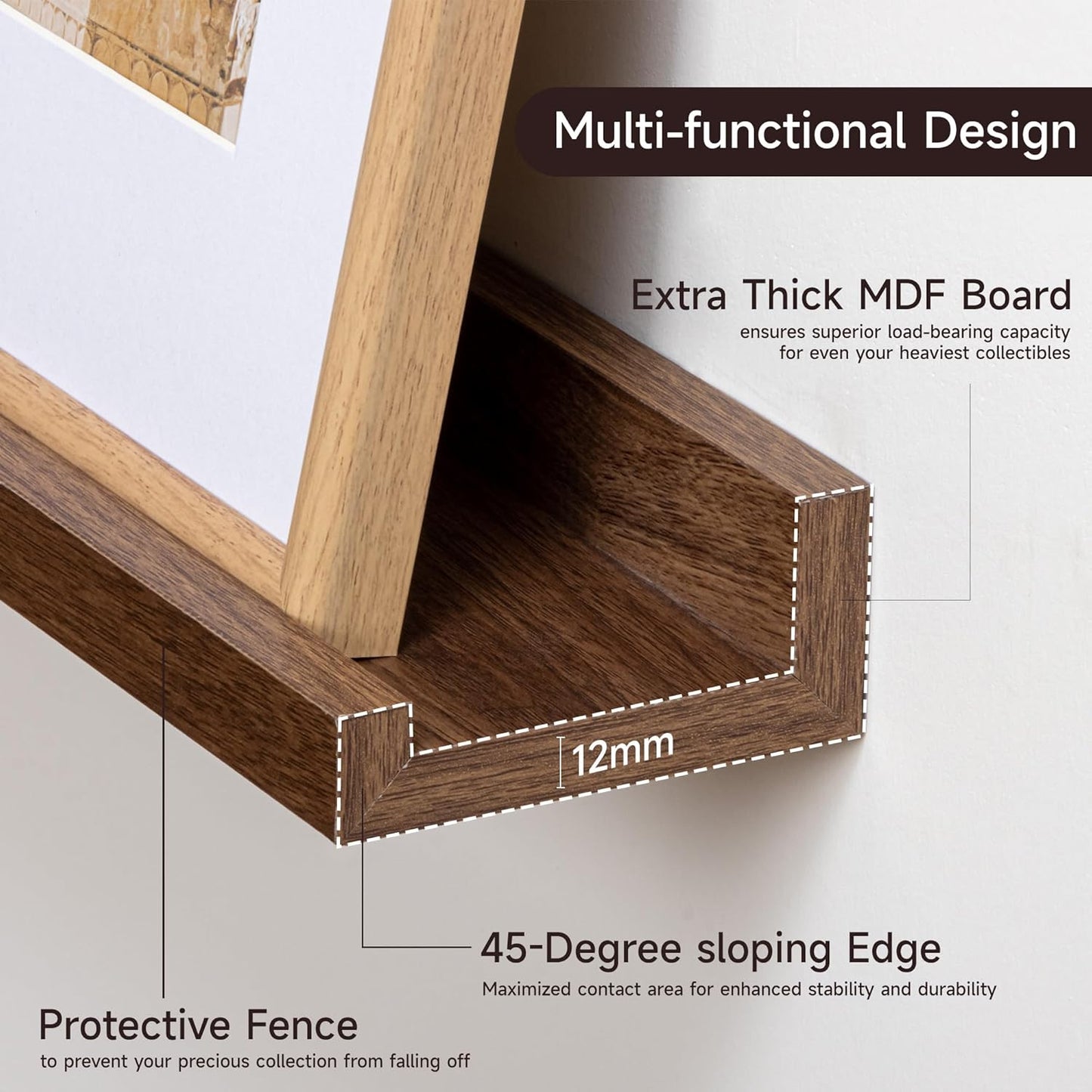 Picture Ledge Shelf for Wall, Floating Shelves Set of 4, 24 Inch Long Nursery Book Shelves for Toys Storage, Kids Bookshelf Wall Mounted for Books Photo Frames, Walnut