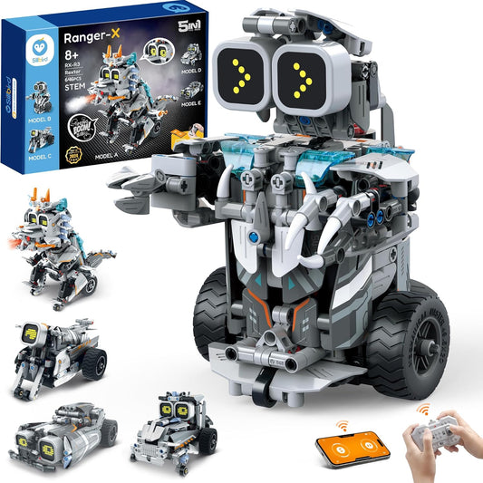 Sillbird Building Robot Dinosaur Kit with Remote Control Christmas Stem Gifts for Boys Age 8-12, Build Coding Robotic Toys for Kids Birthday, 5 in 1 Buildable Set with 646 Pieces