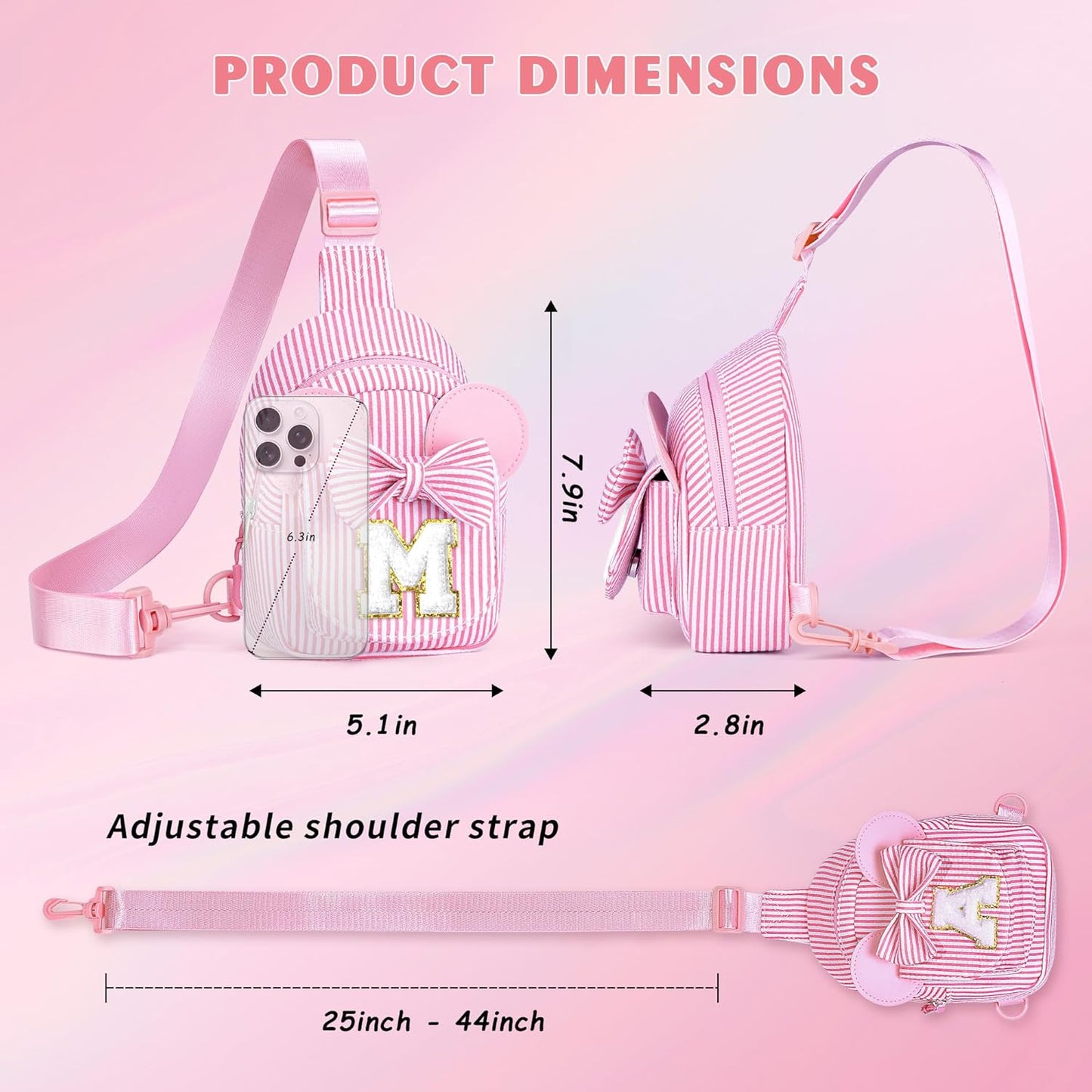 Girls Sling Bag, Initial Belt Bags for Girl, Gifts for Girls Kids, Friend Granddaughter Birthday Gift for Kids Daughter Sister Girl Gifts Trendy Stuff Crossbody Back to School Supplies (Pink M)