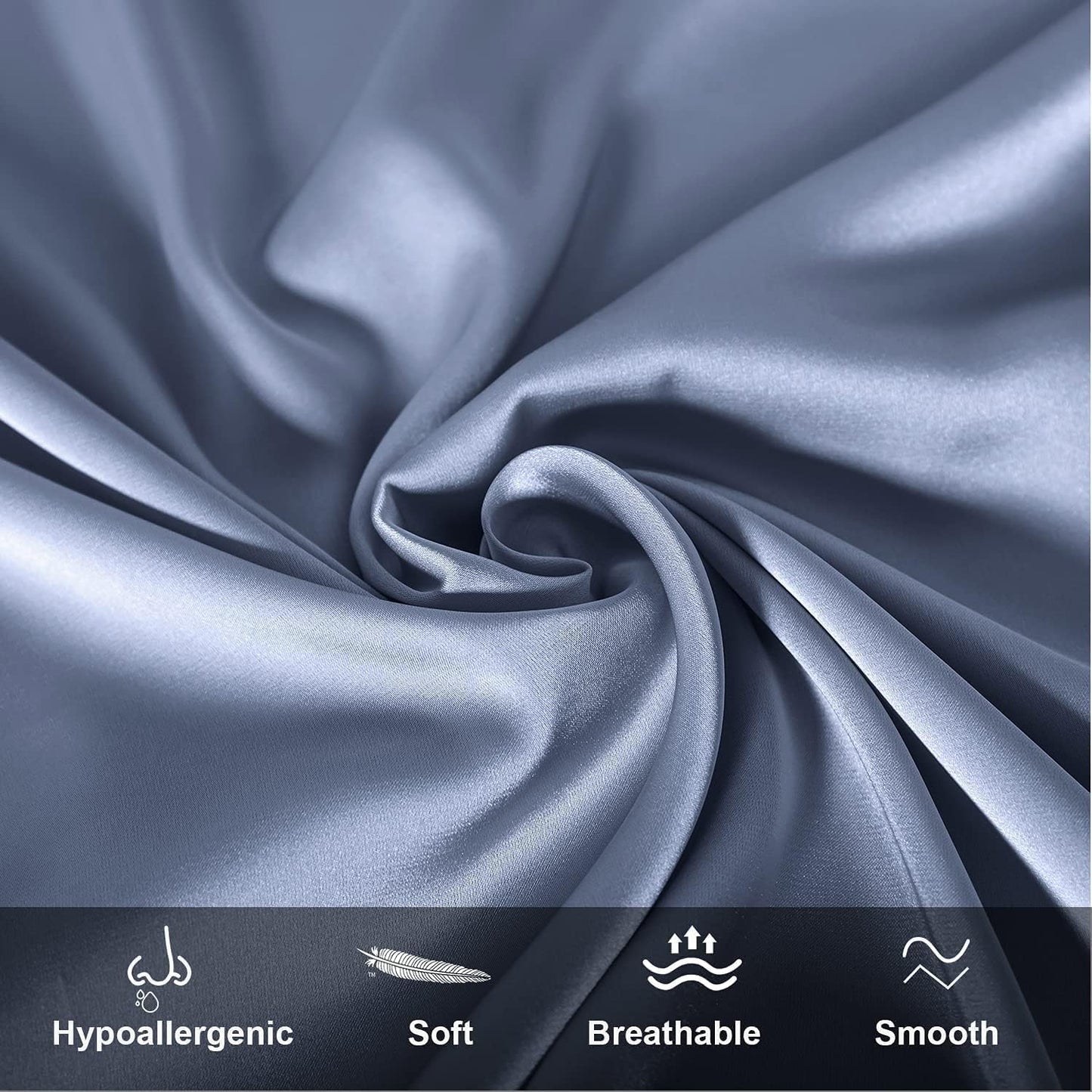 Mulberry Silk Pillowcase for Hair and Skin,Cooling Silk Pillow Case with Hidden Zipper,Allergen Proof Dual Sides Soft Breathable Smooth Silk Pillow Cover for Women (Grayish Blue, Body)