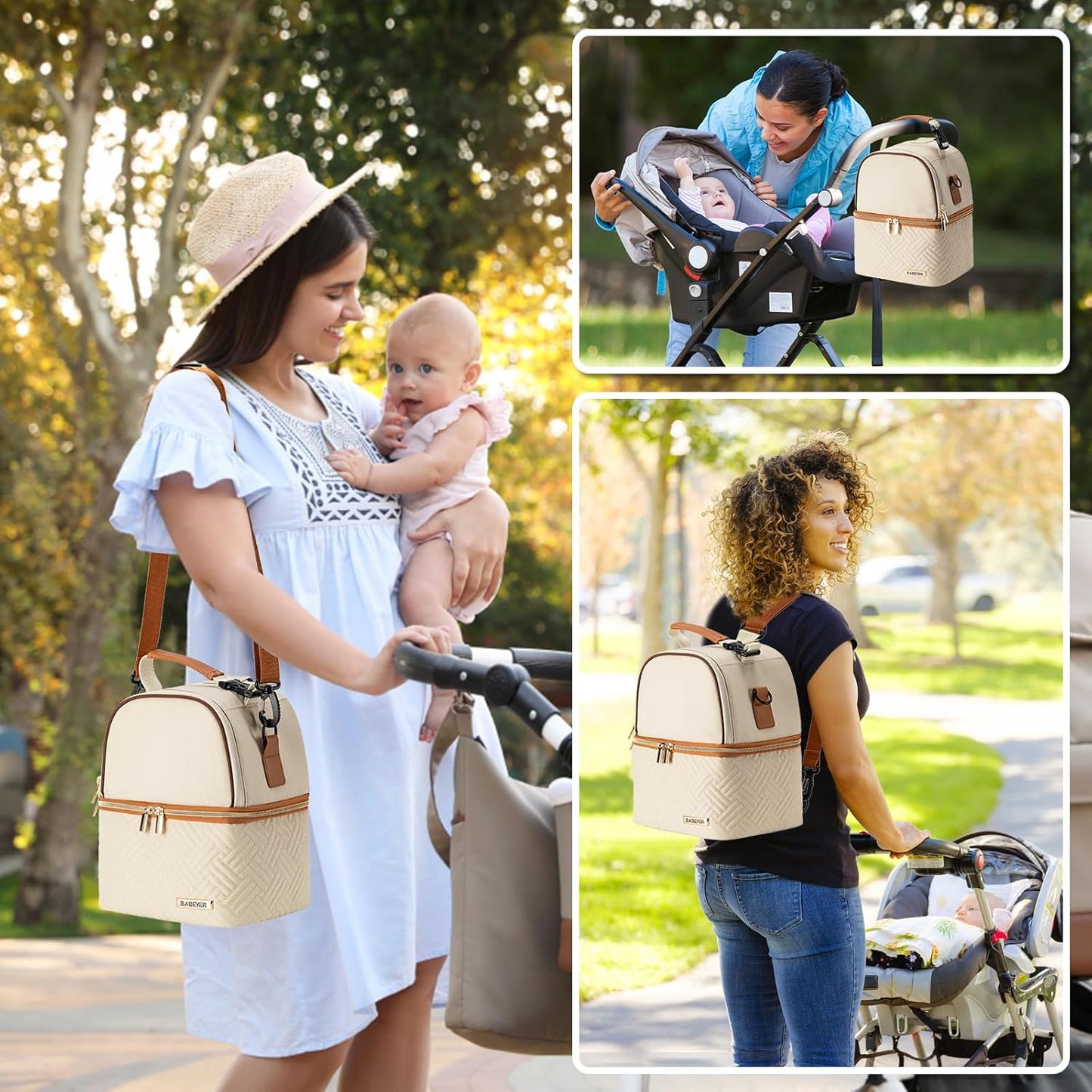 Breastmilk Cooler Bag with Ice Pack Fits 6 Baby Bottles up to 9 Ounce, Breast Milk Pump Cooler Bag with Shoulder Strap for Nursing Mom Daycare, Work, Travel- Cream