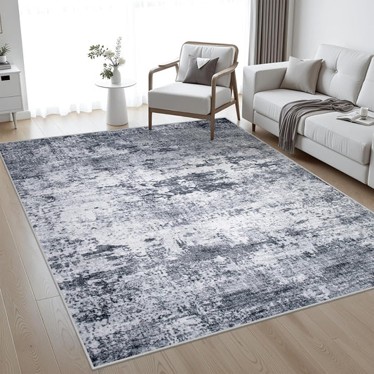 5x7 Area Rug Living Room Rug: Washable Modern Abstract Soft Thin Rug Indoor Floor No Slip Stain Resistant Carpet for Bedroom Dining Room Farmhouse Nursery Home Office - Grey