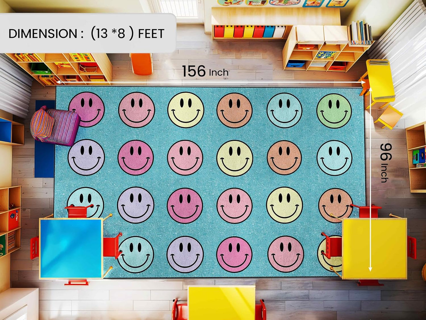 OLEEK Large Classroom Rug Elementary 8x13 - Classroom Rugs for Kids Room - Classroom Carpet Elementary - Kids playroom Rug 8 x 13 - Preschool Rugs for Classroom - Schoolgirl Style Classroom Decor