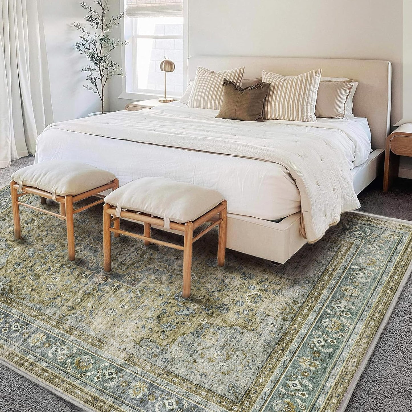 Area Rug 6'x9' Washable Vintage Traditional Floor Cover Thin Retro Kitchen Indoor Distressed Non Slip Carpet for Living Room Bedroom Dining Room