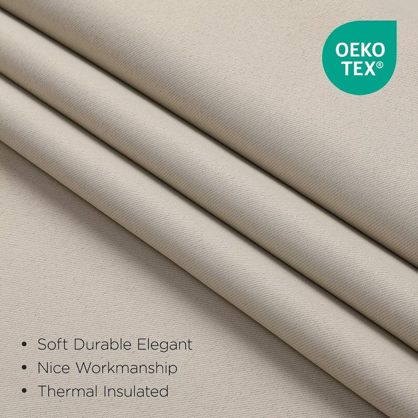 Joydeco Blackout Curtains 108 Inches Long, Thermal Insulated Black Out Curtains 2 Panels Set, Room Darkening Drapes for Living Room Window Rod Pocket Back Tab (W52 x L108 Inch, Light Beige)