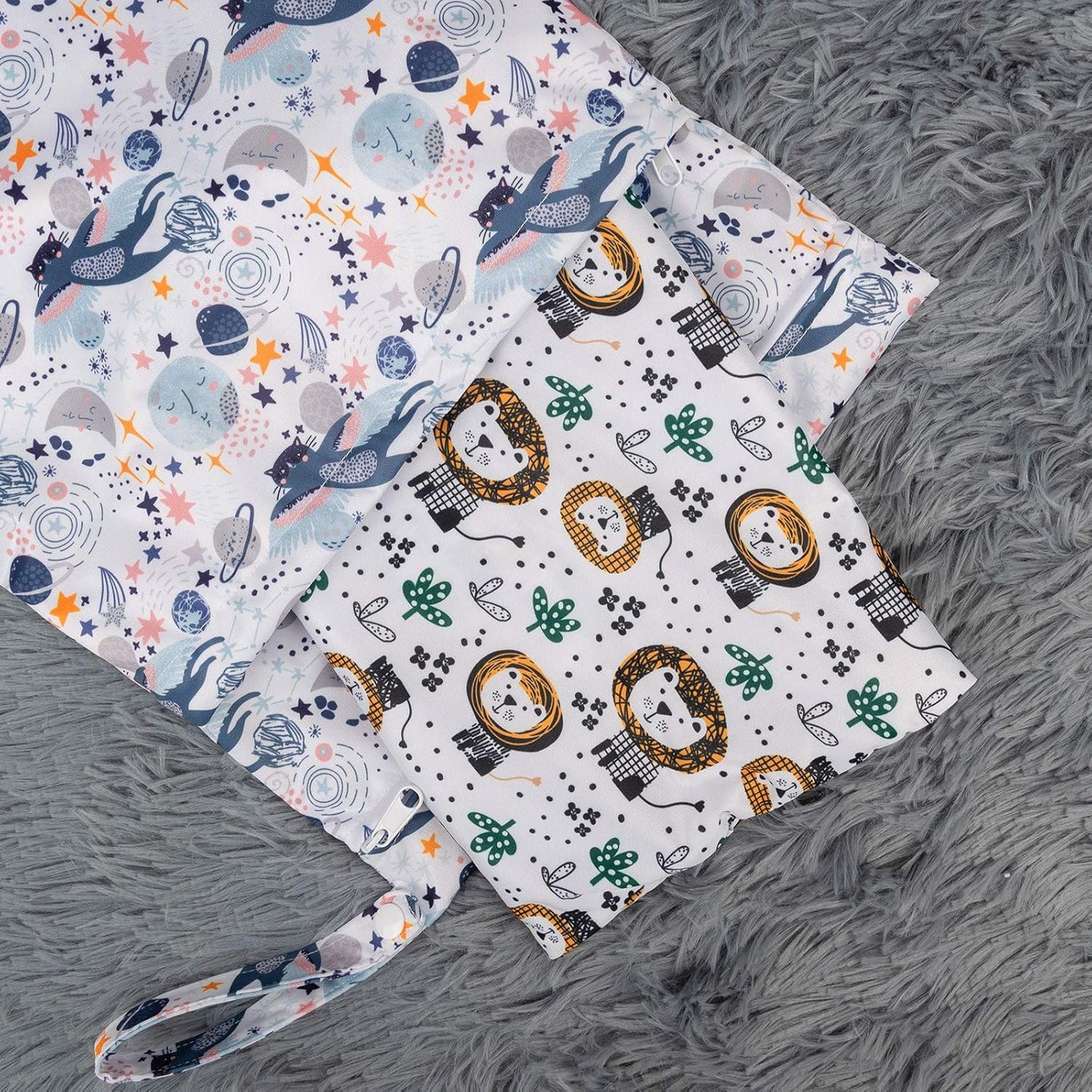 ALVABABY 2pcs Cloth Diaper Wet Dry Bags Waterproof Reusable with Two Zippered Pockets Travel Beach Pool Daycare Soiled Baby Items Yoga Gym Bag for Swimsuits or Wet Clothes LX-H358359